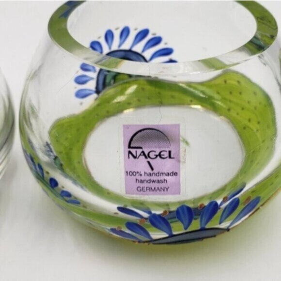 Nagel Glass Votive Candle Holders Hand Painted Colorful Heavy Glass Floral Two - Picture 6 of 15